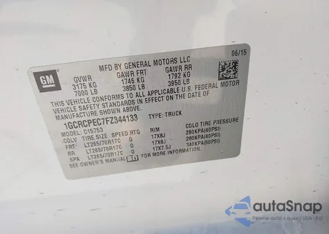 2015 Chevrolet Silverado 1500 Wt из США, поврежденный, VIN 1GCRCPEC7FZ344133